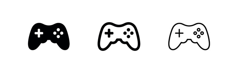 Game controller icons set, gamepad symbol in glyph, line, and outline styles for gaming and entertainment. © liubomir118809