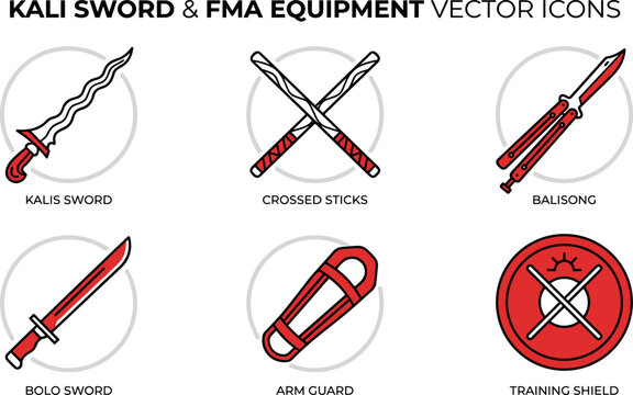 Set of kali sword and fma equipment vector icons