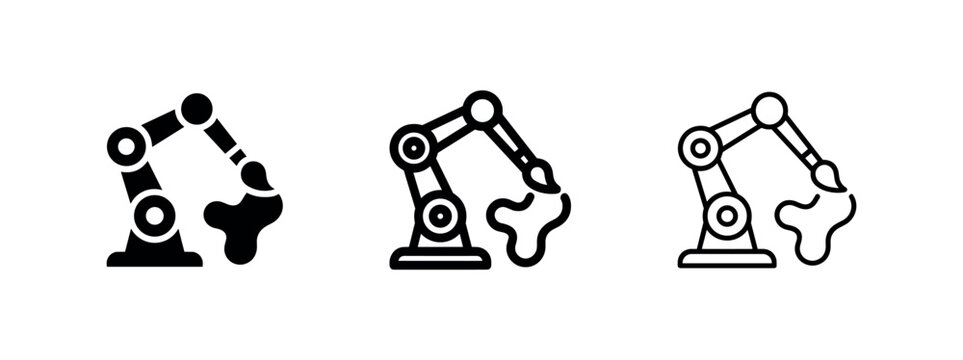 Robotic arm painting icon set for automation, art, and manufacturing industries.