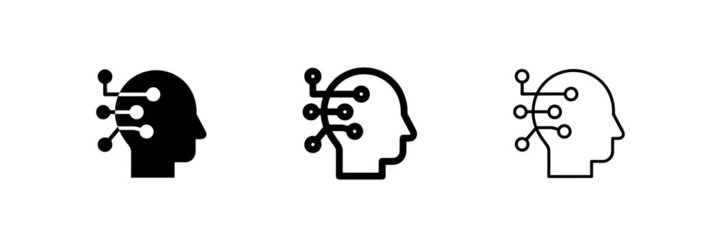Artificial Intelligence Icons with Human Head and Circuit Lines for Technology Mind