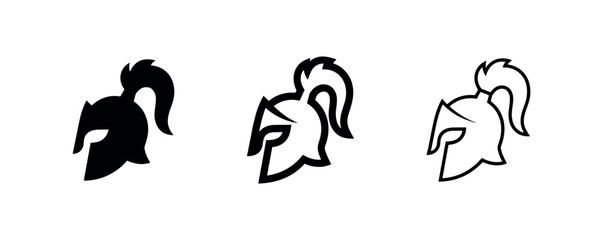 Obraz premium Spartan or Roman Helmet Icon Set - Vector Illustration of Ancient Warrior Headwear in Various Styles