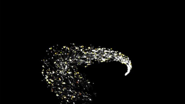 Twinkle golden star sparkle trail with glowing glitter particles, twinkling bokeh shimmer, magical shimmer and twinkle stars forming a luxury fairy dust swirl transition on black background, 4k video