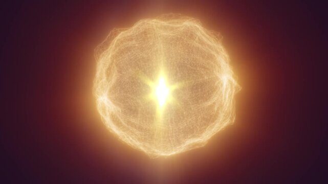 Brilliant golden energy core glows inside a spherical wireframe mesh