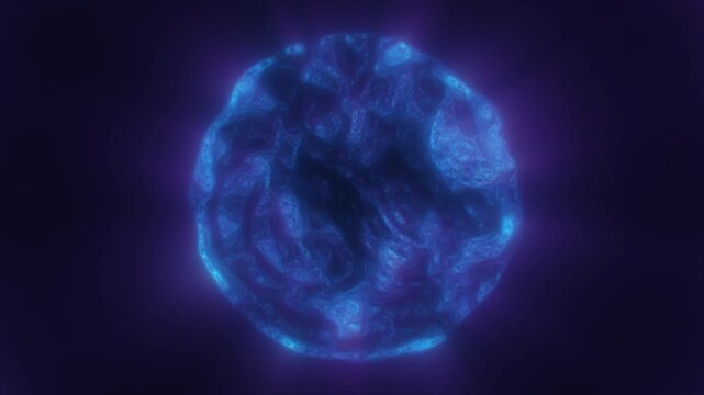Dark blue plasma sphere with a glowing cyan rim and swirling fluid surface