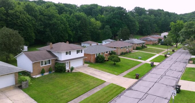 Spacious single family homes in USA residential area. Real estate development in American suburbs.