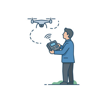 Man Operating Drone with Remote Control Device.
