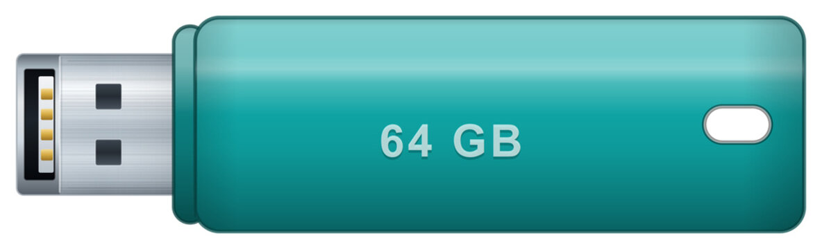 USB flash drive with open metal connector, teal pendrive