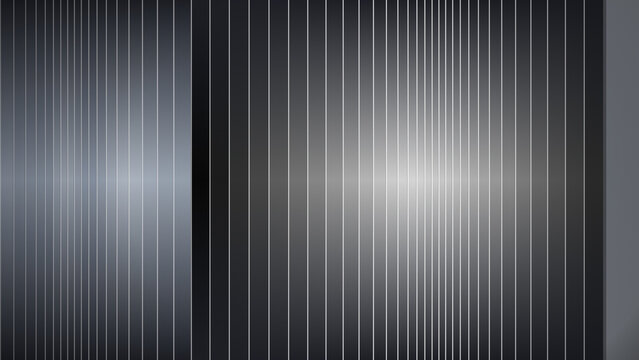 Abstract Dark Metallic Background with Vertical Striped Texture, Soft White Light Glows, Symmetrical Panels, Industrial Gradient and Modern Futuristic Design