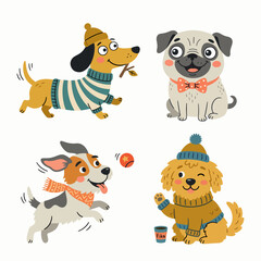 Obraz premium Cute Dog Character Illustrations Showing Different Activities and Entertaining Animal Personalities