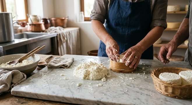 Manos amasando pan artesanal cubiertas de harina