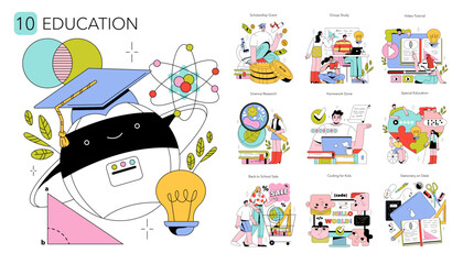 Fototapeta na wymiar Education icon set showing online study and learning concepts