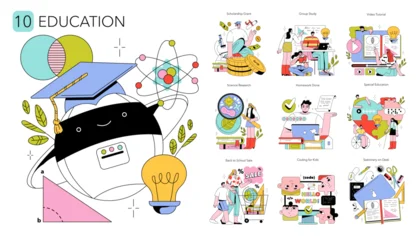 Education icon set showing online study and learning concepts © inspiring.team