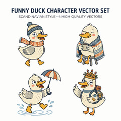 Fototapeta premium Playful Duck Character Collection Designed for Children's Books, Stickers, Posters, and Merchandise