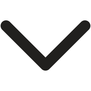 Black downward chevron, dropdown menu arrow and UI navigation symbol vector
