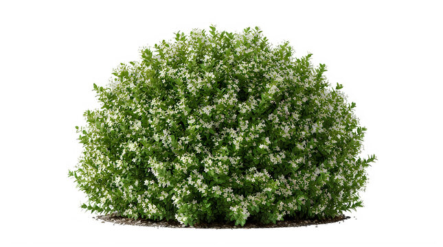 Round green shrub with small white flowers shaped like a hedge bush for landscaping