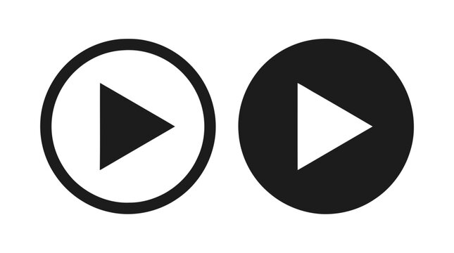 Vector illustration of set of play button icons in solid and outline style on a transparent background
