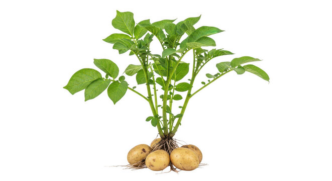Fresh potato plant with tubers