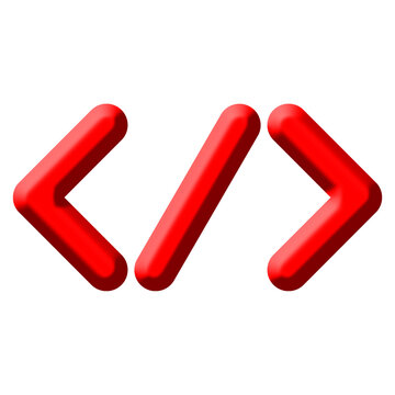 Red 3D code icon isolated on white background, programming and software development concept

