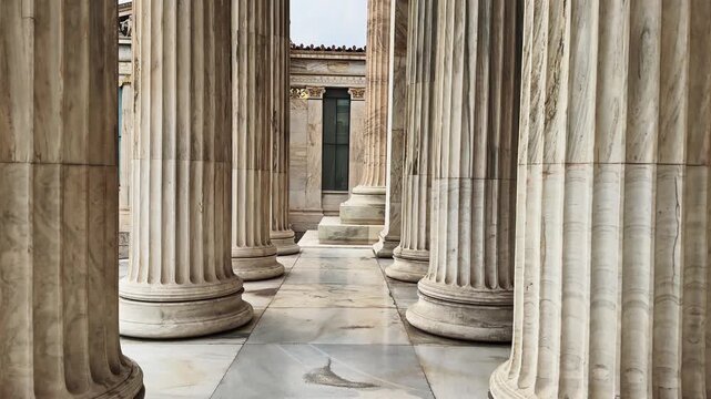 Column pillar white marble. Athens Greece Academy neoclassical building entrance colonnade.