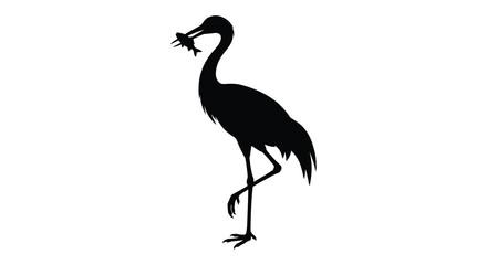Fototapeta premium Black crane with a fish in its beak elegant bird silhouette