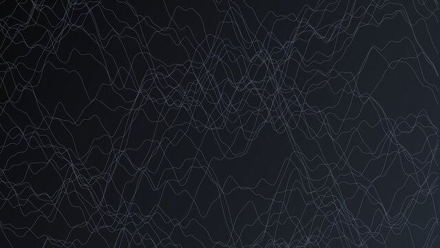 Abstract background, featuring thin white, wavy lines creating, a dark grid, pattern resembling sound, waves or seismic, activity on a, dark surface