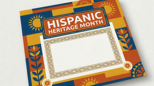 Hispanic Heritage Month decorative graphic design with a blank central frame for custom text