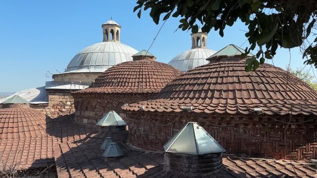A view from the historic Armutlu Bath (Thermal Bath) located in the Cekirge district of Bursa, Turkey.
