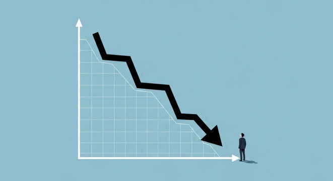 Man Standing Under Decreasing Chart Financial Crisis Downturn Recession Bankruptcy Loss Failure Economic Depression Market Crash Concept