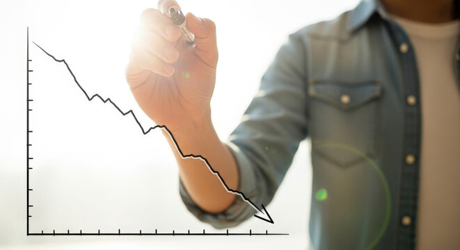 Market Downturn Chart Showing Stock Market and Economic Crisis Indicated by a Declining Line and Hand Drawing Graph of Falling Trends