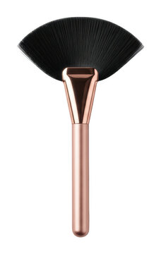 One black fan makeup brush with rose gold handle for beauty layouts on transparent png