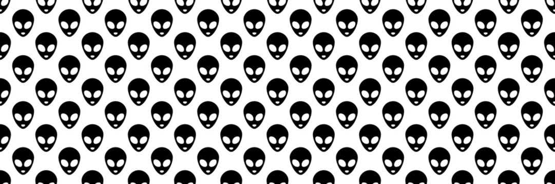 horizontal seamless black alien heads for pattern and background.