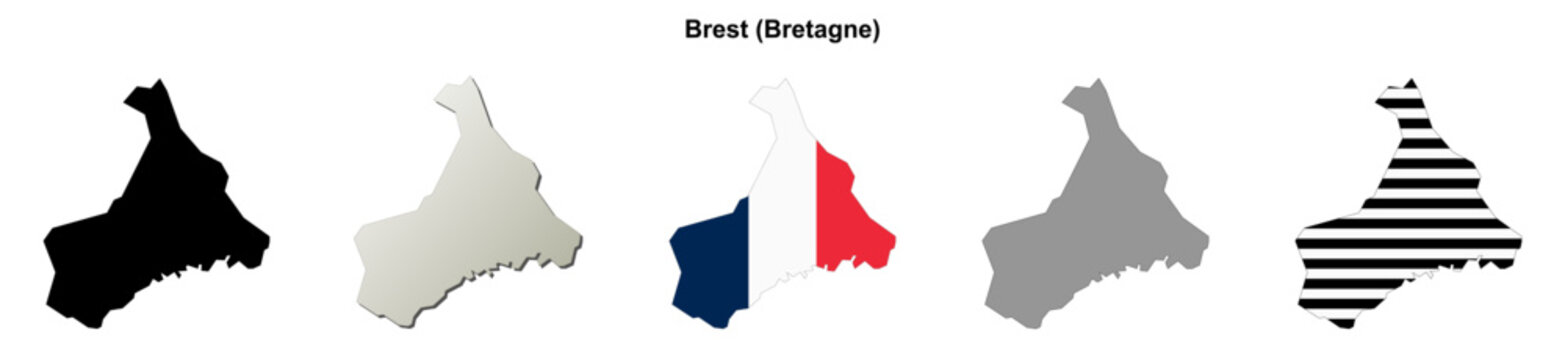 Brest (Bretagne) blank outline map set