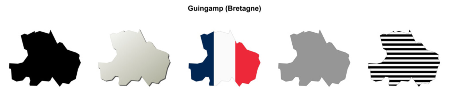Guingamp (Bretagne) blank outline map set