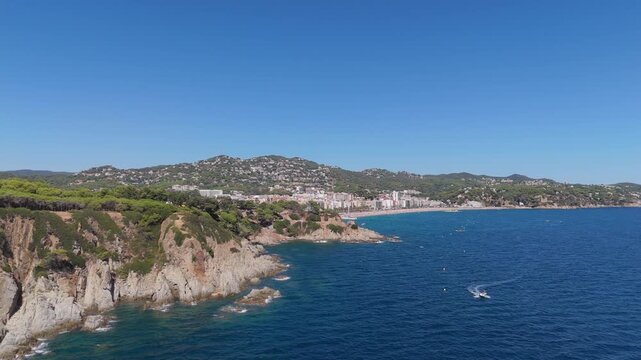 Aerial view of Costa Brava, Spain, taken with a drone - the sea and coastal cliffs on a sunny day