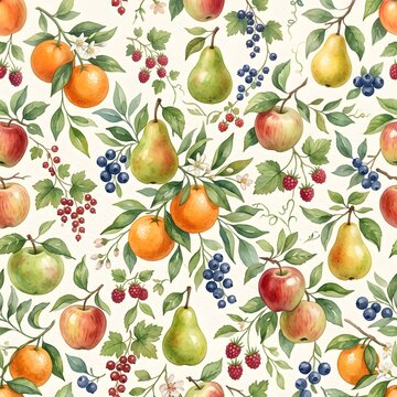 seamless pattern with pears and berries