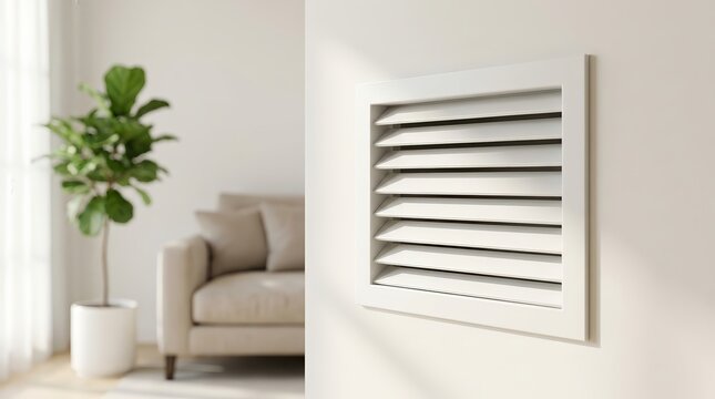Modern white wall ventilation grille for interior air flow and climate control.