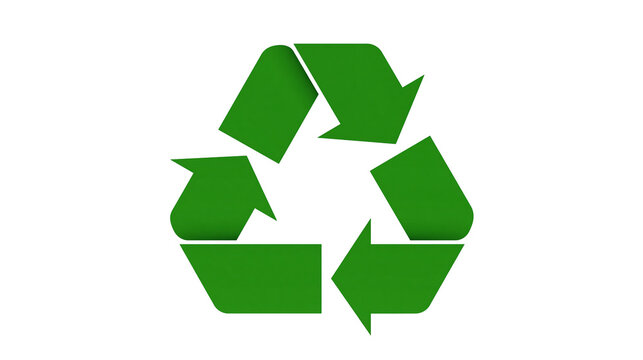 Isolated green recycling arrow symbol with unique alphanumeric text below on a black banner