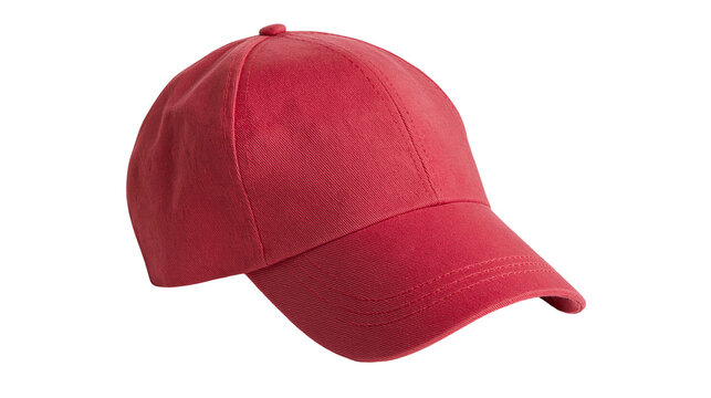 Isolated stylish red baseball cap with visor and textured fabric for casual fashion