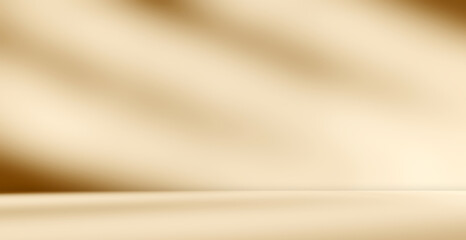 Obraz premium Empty brown cream beige room studio with shadow of leaves for product presentation. Autumn background. Summer tropical backdrop. Cosmetic showroom.