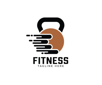Kettlebell fitness logo with motion speed lines fitness center kettlebell