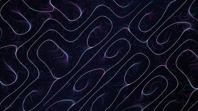 Abstract background, featuring intricate white, flowing lines forming, interconnected loops and, patterns against a, deep dark navy, blue textured surface