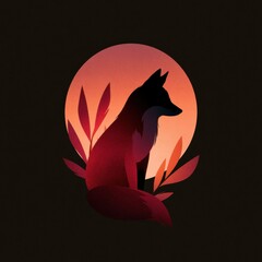 Fototapeta premium Fox silhouette stands out against glowing leaves in a dark setting during evening time.
