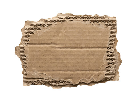 A torn piece of brown corrugated cardboard isolated on transparent background