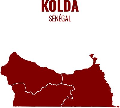 Vector map of Kolda region in Senegal with typographic text