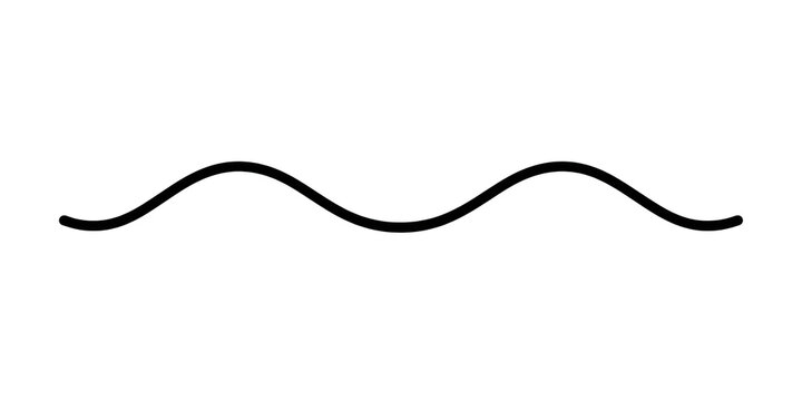 Black simple wavy line vector icon representing water waves sound waves or curved paths isolated on transparent background for generic diagrammatic uses.