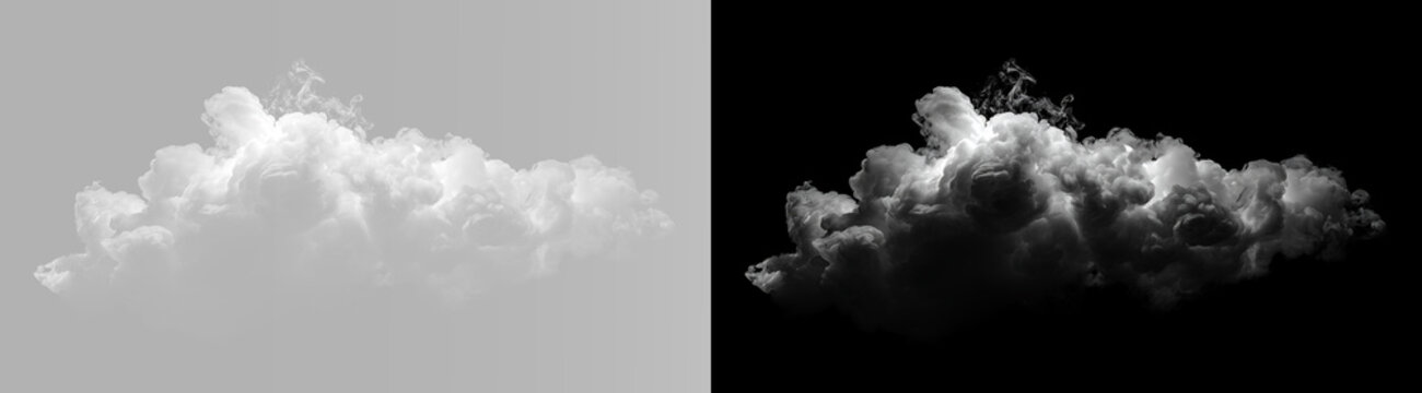 Realistic white cloud with dense fluffy vapor, soft billowing shape, bright cloud highlights, natural atmospheric mist and dramatic cloudy formation