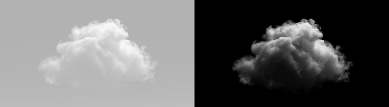 White billowing cloud with soft fluffy vapor, realistic dense cloud mass, bright illuminated edges, natural mist and dramatic atmospheric formation