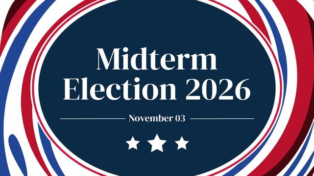 Midterm election 2026 animated text background with red white blue swirls patriotic theme 4k footage banner design