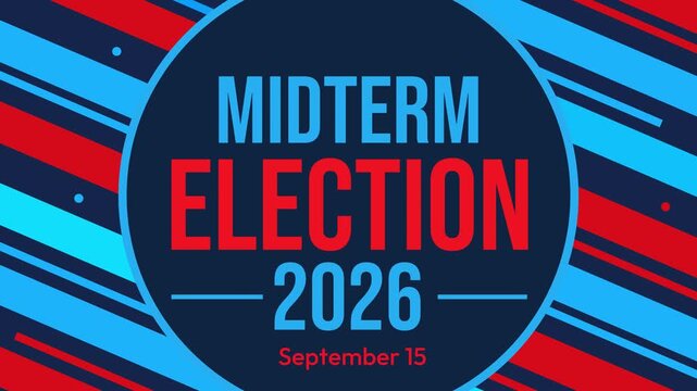 Midterm election 2026 countdown animation with red and blue stripes background design 4k footage banner concept