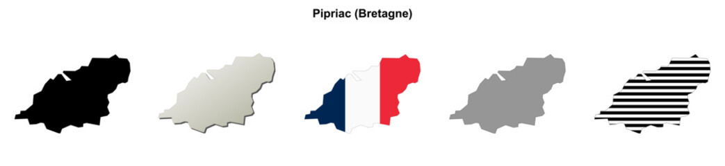 Fototapeta premium Pipriac (Bretagne) blank outline map set